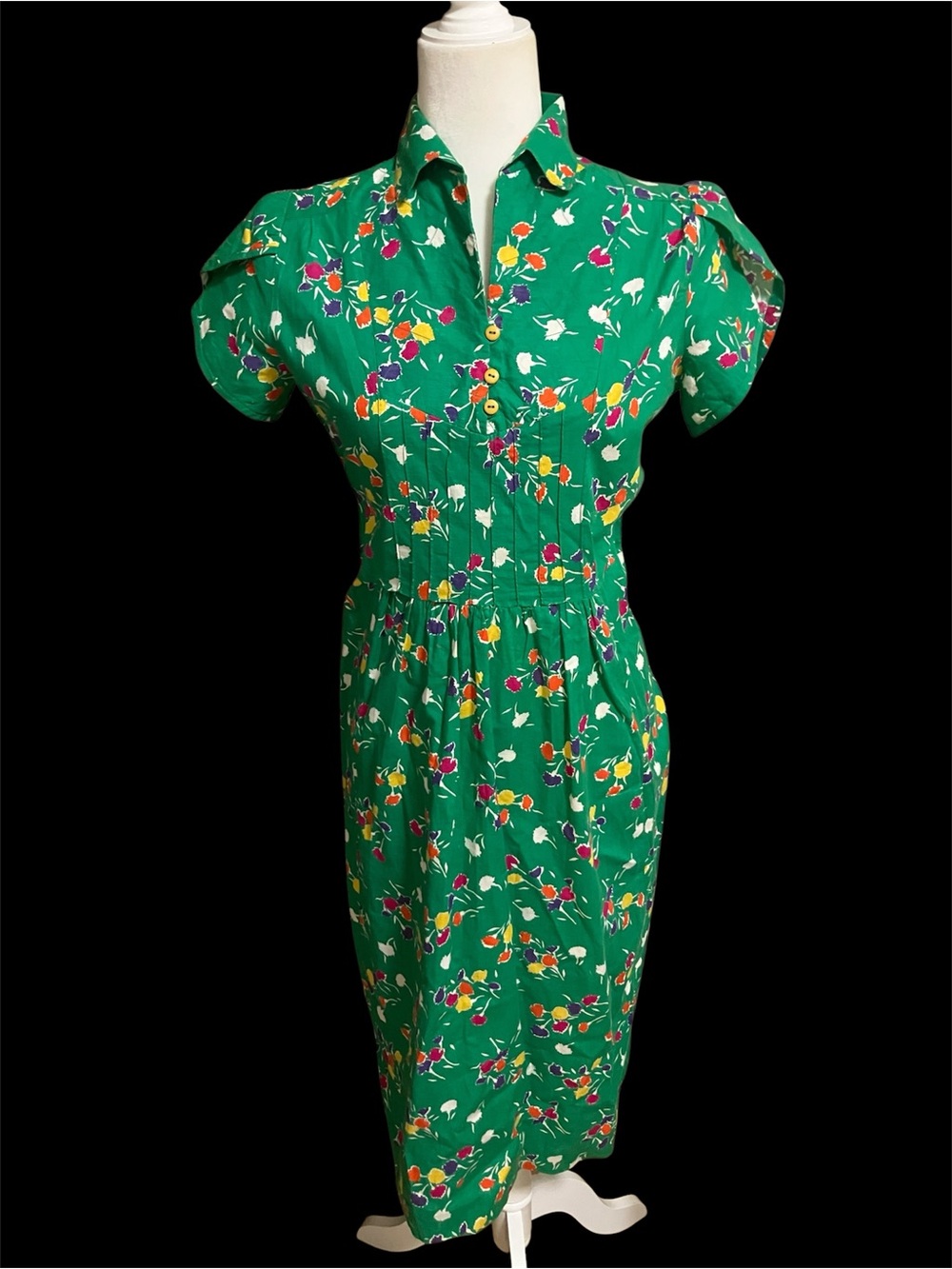 Green Floral Button-Front Shirt Dress